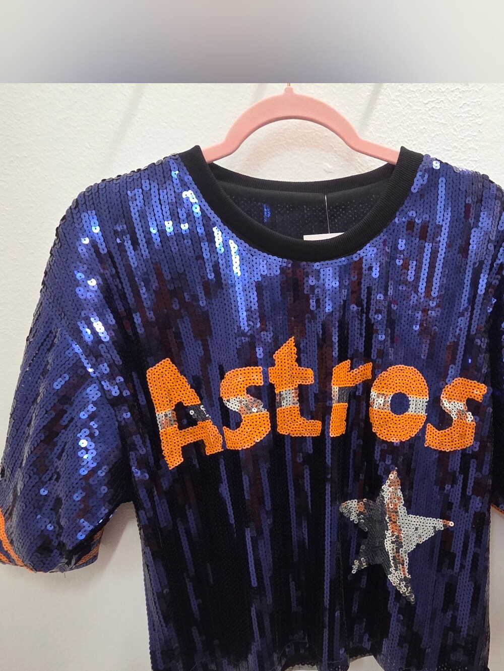 Sequin Astros Tee - Blue & Orange